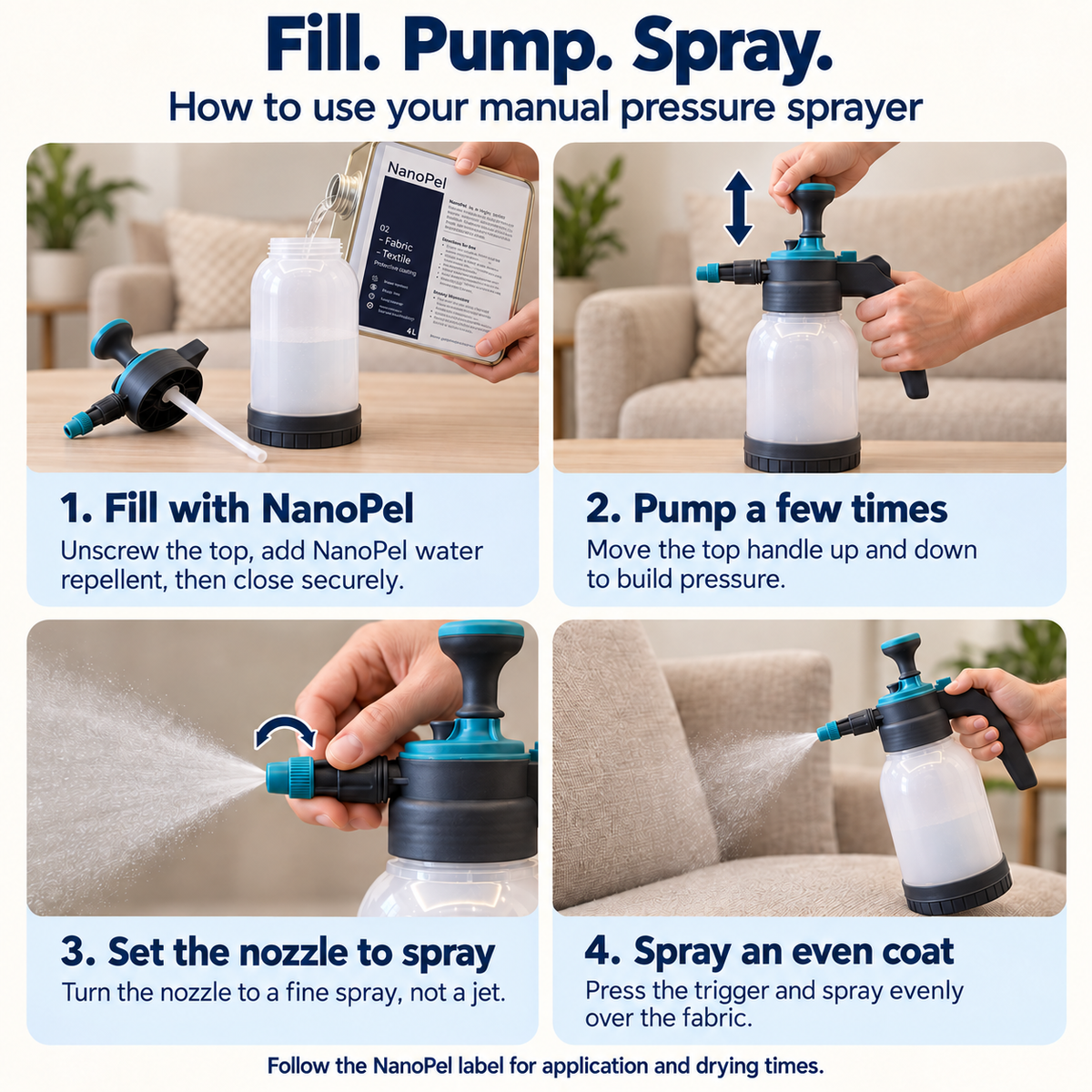2L Manual Pressure Sprayer – For Large Fabric & Upholstery Areas